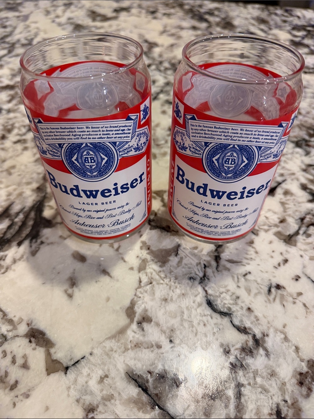 Budweiser Red, White & Blue Branded Beer Glasses - Pair
